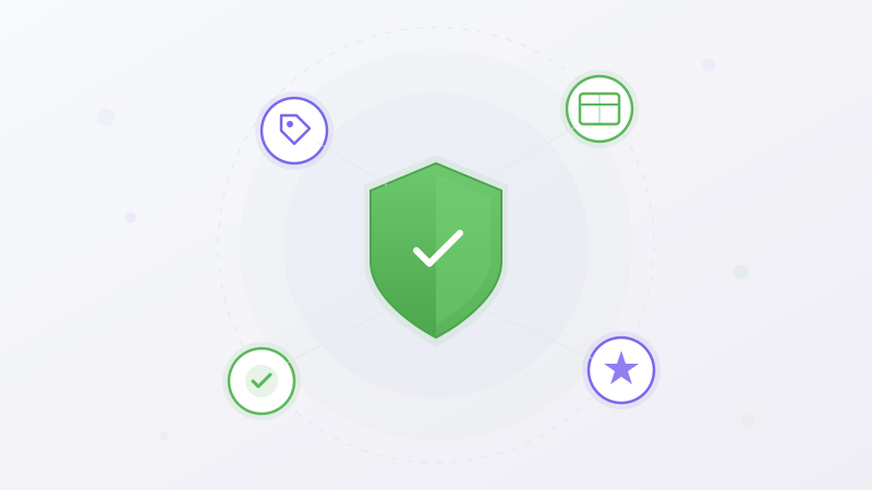 Flat illustration showing a protective shield surrounded by safety icons for return management