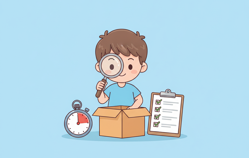 Seller opening a supplier sample box to check packaging and delivery time