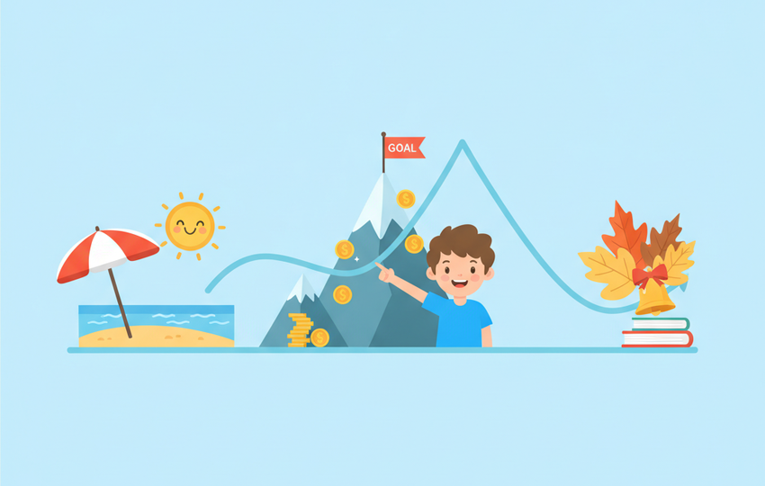 Calendar timeline from summer to autumn with sales peak