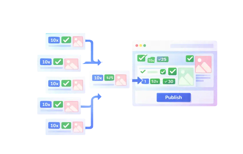 Flat vector illustration comparing chaotic automated listing changes versus controlled bulk listing workflows on eBay in 2026
