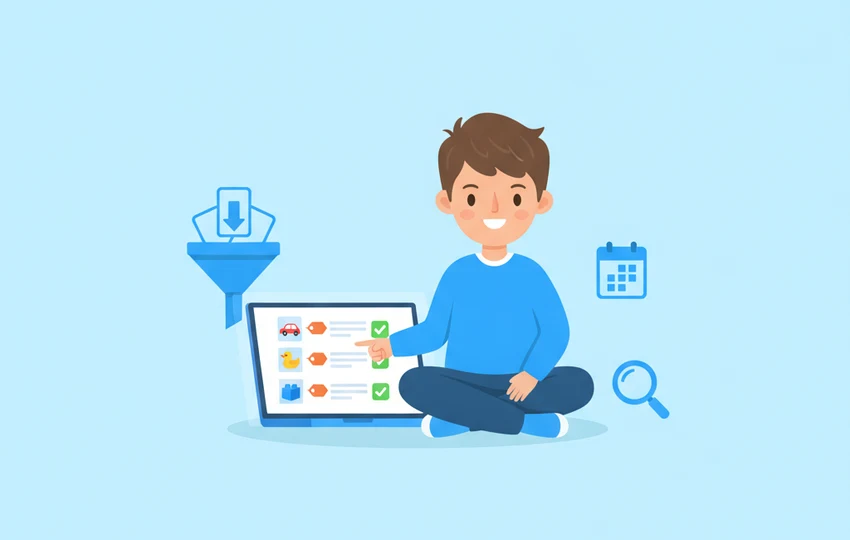 Filtering sold and completed listings on eBay with a funnel and product rows